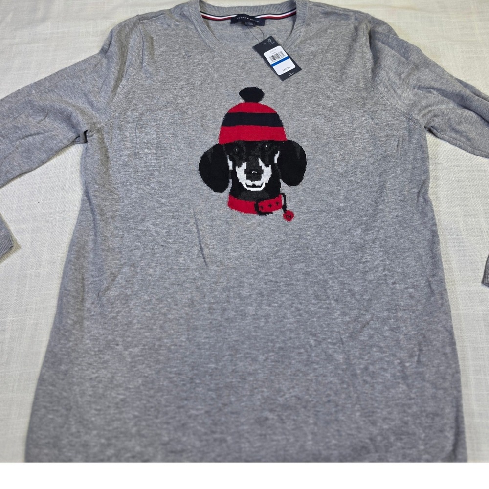 Tommy Hilfiger Dachshund Dog Sweater Gray Crewneck XL J42S0136 MHG NEW $69.50